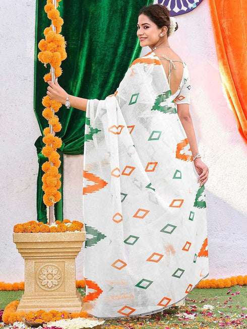 Vasthrlay Tricolor Printed White1 White Saree