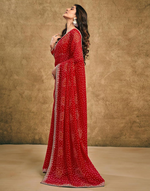 Vasthrlay Georgette Bandhani Unstitched Maroon Saree