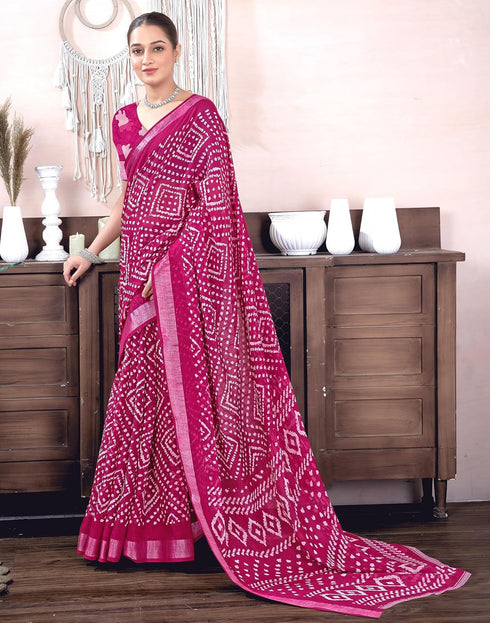 Vasthrlay Bandhani Printed Unstitched Yellow Saree