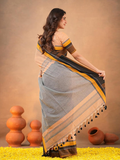 Vasthrlay Handloom Unstitched White Ethnic Wear