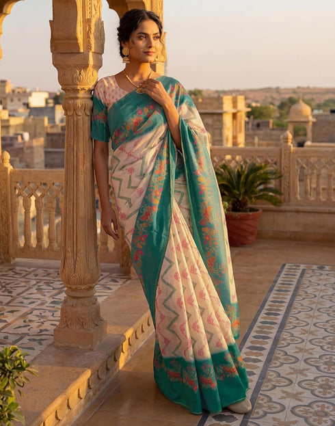 Vasthrlay Banglori Printed Unstitched Peach Saree