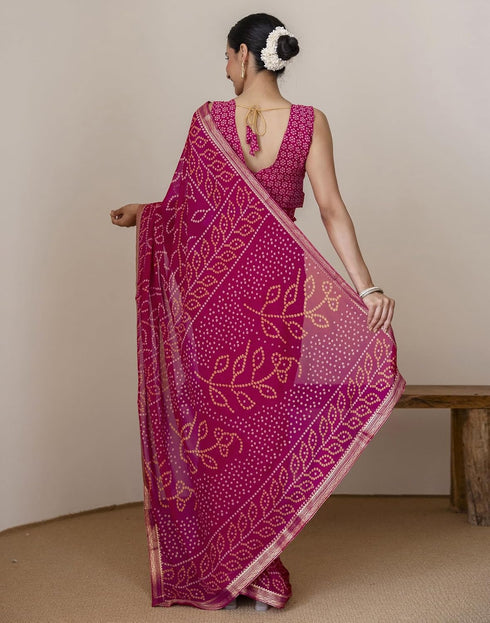 Vasthrlay Georgette Bandhani Unstitched Maroon Saree