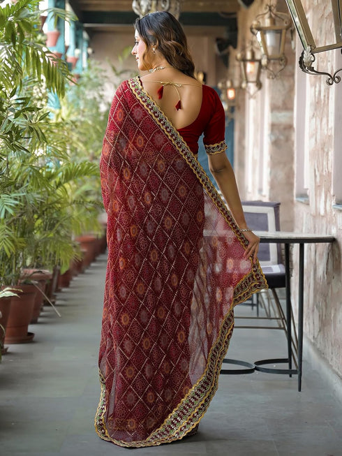 Vasthrlay Georgette Bandhani Dark Saree