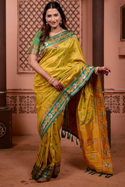 Vasthrlay Kanjivaram Unstitched Mahendi Ethnic Wear