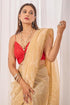Vasthrlay Beige Plain Shimmer Saree With Sequin Border Andunstitched Blouse Piece