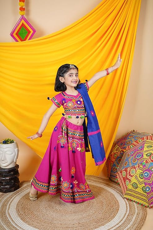 Kids Embroidered Traditional Ghoomar Lehenga Choli |Chania