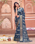 Vasthrlay Womens Printed Unstitched Navy Blue Saree