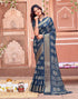 Vasthrlay Womens Printed Blue Saree With Unstitched Blouse Piece