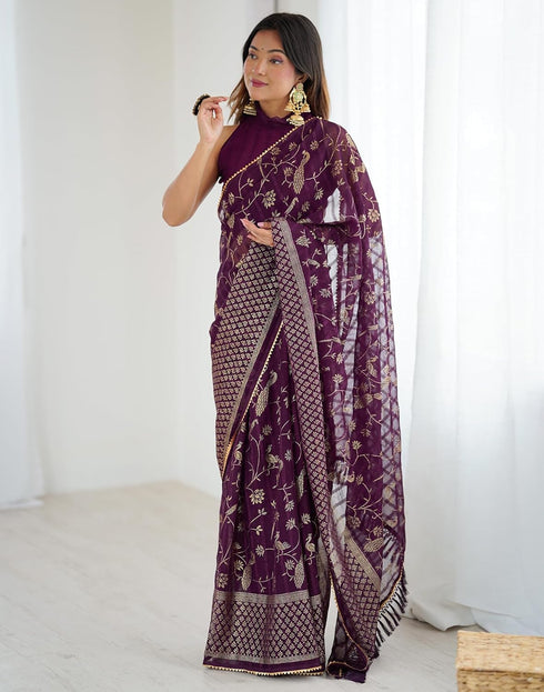 Vasthrlay Georgette Weaving Unstitched Red Saree