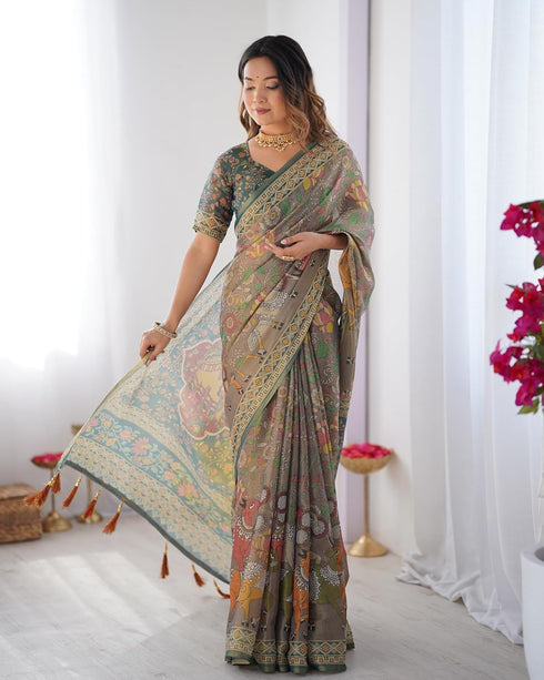 Vasthrlay Handloom Traditional Grey Beige Saree