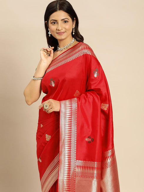 Vasthrlay Jacquard Traditional Unstitched Red Ethnic Wear