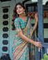 Vasthrlay Handloom Turquoise Paisley Saree