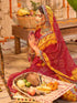 Vasthrlay Georgette Embroidery Red And White Saree With Unstitched Blouse Piece