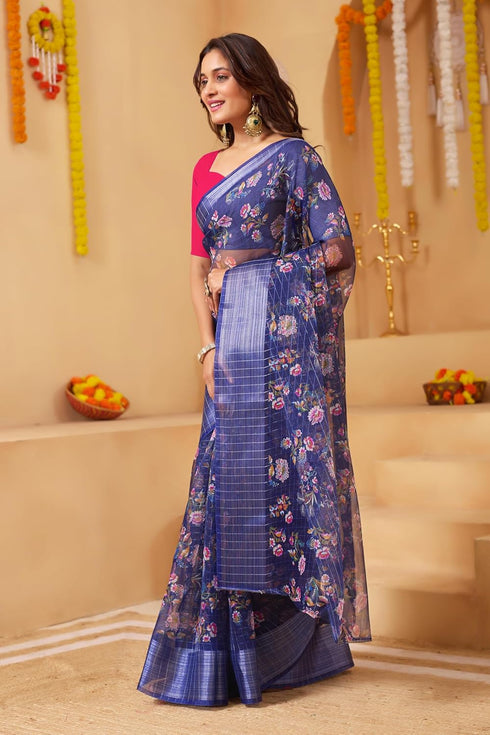 Vasthrlay Organza Printed Unstitched Rani Free Ethnic Wear