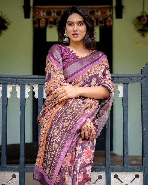 Vasthrlay Turquoise Floral Embroidered Saree