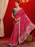 Vasthrlay Printed Bandhani Dark Pink Saree With Green Unstitched Blouse Piece