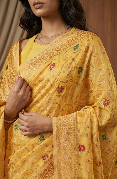 Vasthrlay Yellow Jacquard Saree