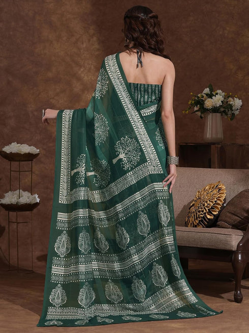 Vasthrlay Shimmer Georgette Unstitched Black Saree
