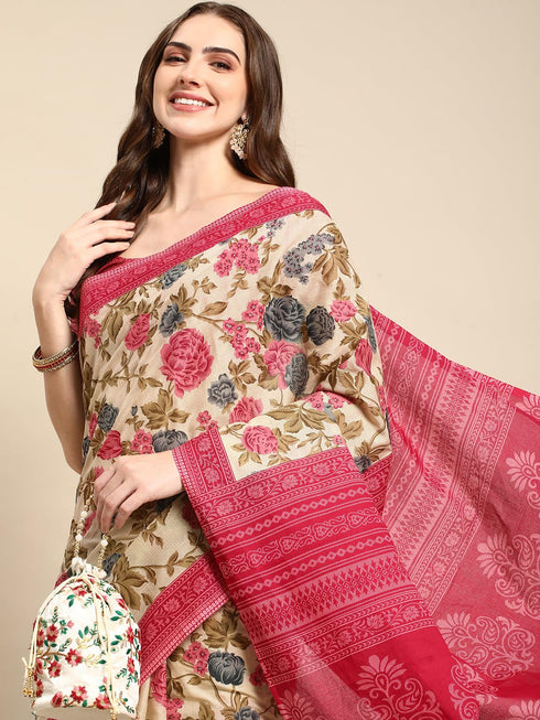 Vasthrlay Cotton Printed Mulmul Blue Saree