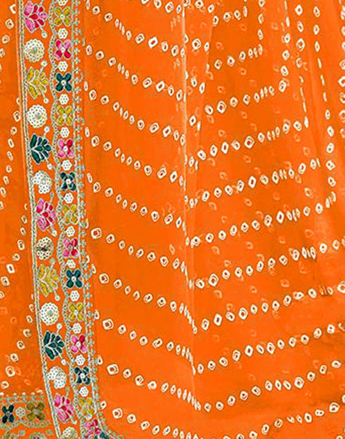 Vasthrlay Georgette Bandhani Unstitched Yellow Saree