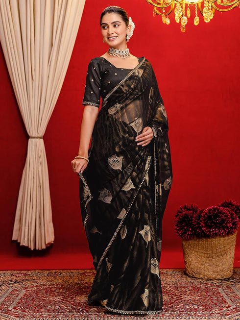 Vasthrlay Georgette Printed Dark Saree