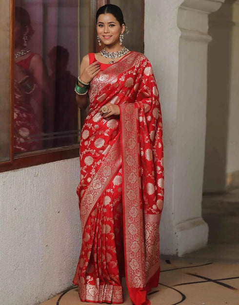Vasthrlay Womens Banarasi Unstitched Olive Green Saree