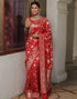 Vasthrlay Womens Banarasi Red Saree With Unstitched Blouse Piece