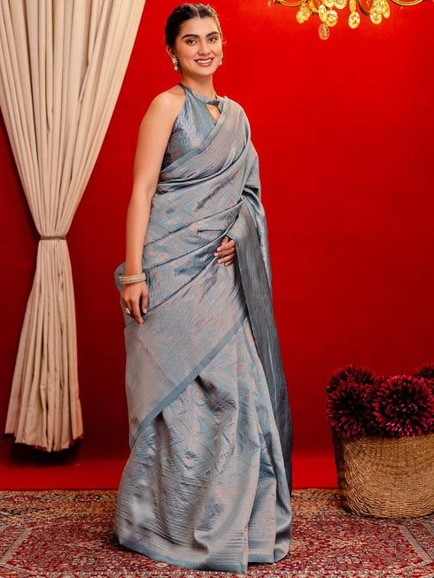 Vasthrlay Womens Kanjivaram Unstitched Dusty Pink Saree