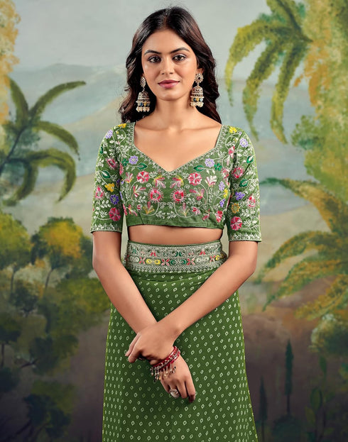 Vasthrlay Georgette Embroidery Unstitched Green Saree