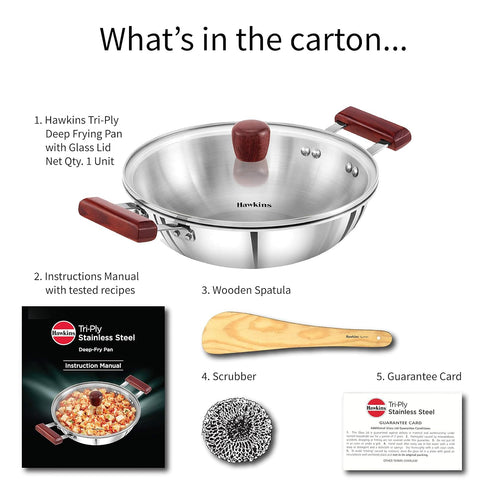Hawkins 2.5 Litre Deep Fry Pan | Triply Stainless Steel Kadai