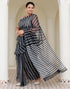 Vasthrlay Chanderi Printed Black | White Saree With Unstitched Blouse Piece