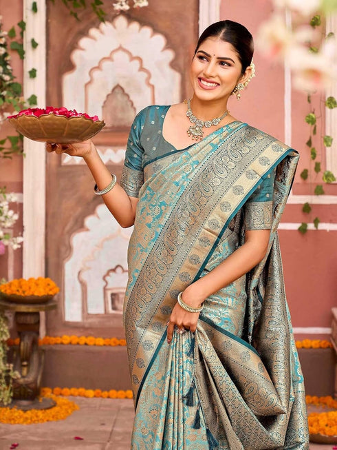 Vasthrlay Banarasi Unstitched Light Green Saree