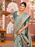 Vasthrlay Banarasi Light Turquoise Saree With Unstitched Blouse Piece