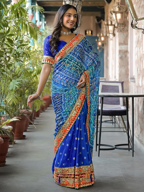 Vasthrlay Bandhani Embroidery Red Saree