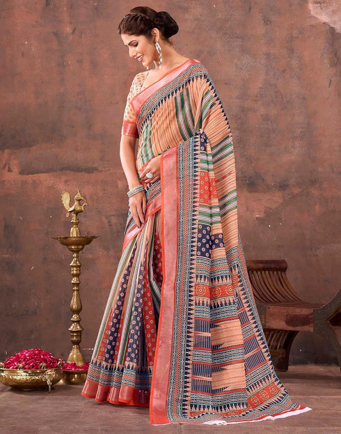 Vasthrlay Special Printed Unstitched Beige Saree