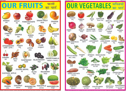 Educational Charts - Hindi Varnmala Chart, Alphabet, Numbers 1-100, Multiplication chart, Parts of The Body, Colours, Shapes, Animals-1, Fruit All in one and Vegetables