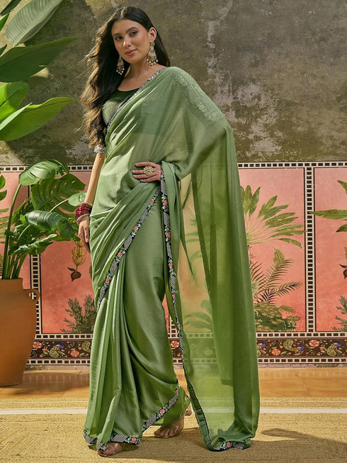 Vasthrlay Georgette Embroidery Maroon Saree