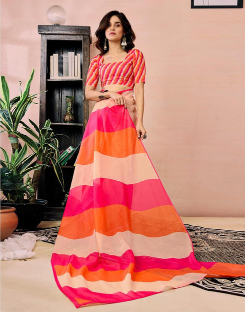 Vasthrlay Chanderi Printed Unstitched Orange Saree