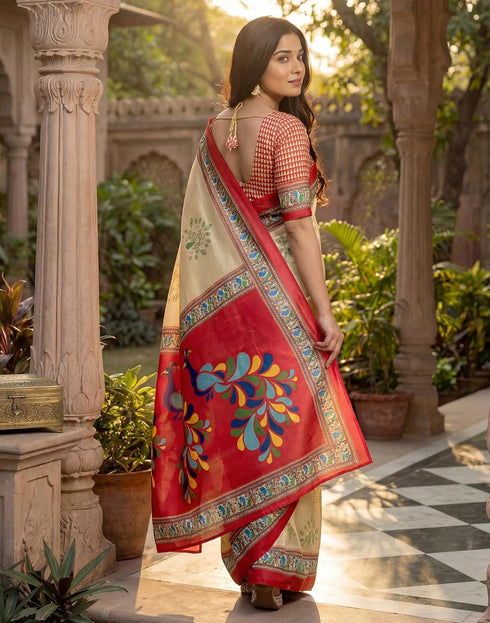 Vasthrlay Banglori Printed Unstitched Peach Saree