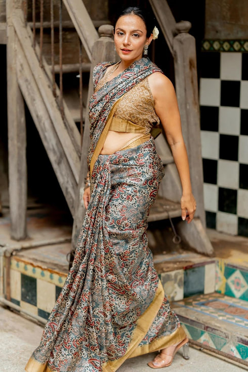 Vasthrlay Fashion Handloom Printed Dusty Ethnic Wear