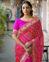Vasthrlay Bandhani Embroidery Red Saree With Pink Unstitched Blouse Piece