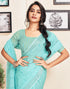 Vasthrlay Printed Striped Sky Blue Saree With Unstitched Blouse Piece