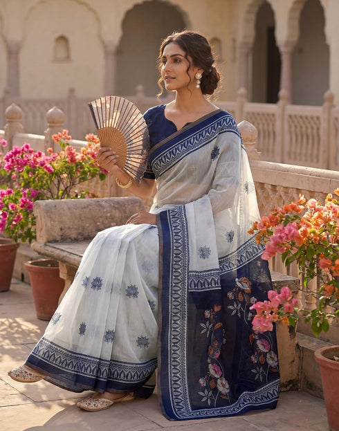 Vasthrlay Womens Printed Unstitched Peach Saree