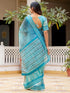 Vasthrlay Womens Printed Turquoise Saree With Unstitched Blouse Piece