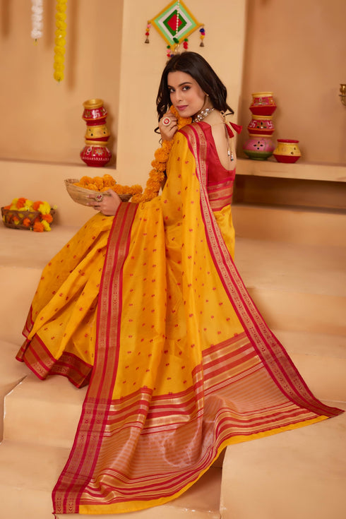 Vasthrlay Orange Jacquard Unstitched Saree