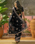 Vasthrlay Scalloped Embroidery Unstitched Maroon Saree