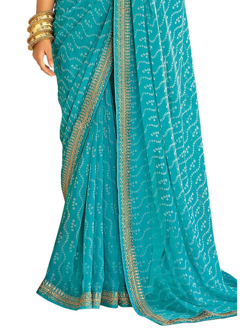 Vasthrlay Embroidery Georgette Unstitched Sky Blue Saree