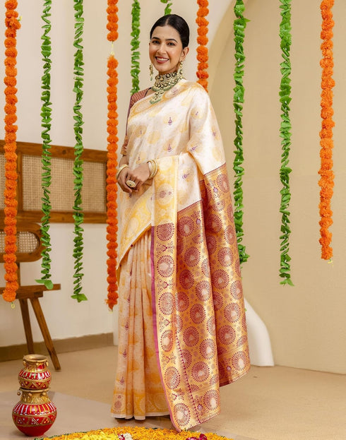 Vasthrlay Banarasi Unstitched Pink Saree