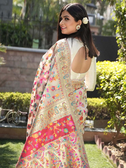 Vasthrlay Kanjivaram Unstitched Kashmir Creammm Free Ethnic Wear