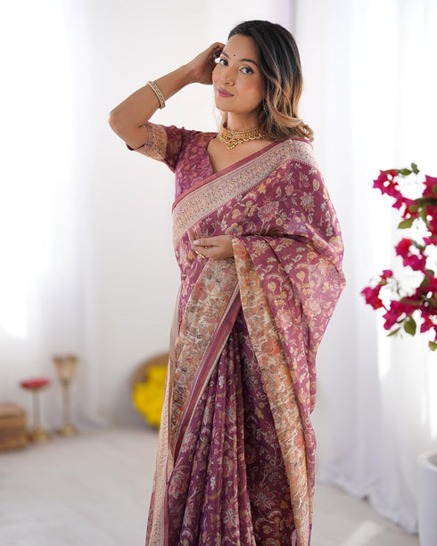 Vasthrlay Handloom Burgundy Floral Saree